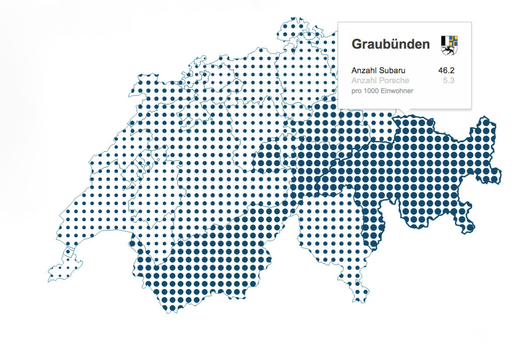 Map of the Week, NZZ Schweizer Karten, Subaru-Dichte
